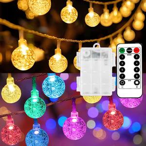 Mocalido 40ft Globe String Lights Battery Operated Outdoor, 80 LEDs Hanging Christmas Lights with Remote, Warm White & Multicolor Waterproof for Outside Indoor Camping Tent Decor