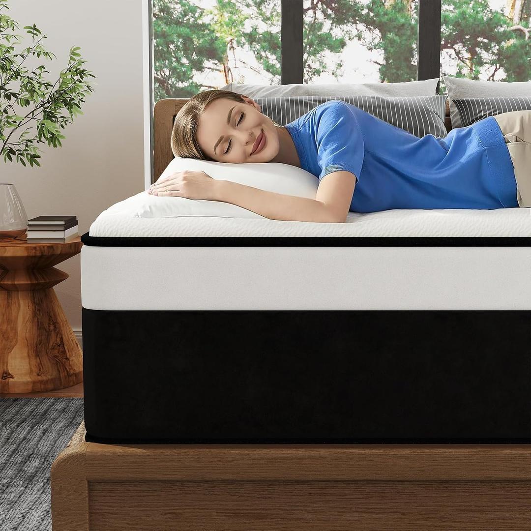 Queen Mattress, 14 Inch Queen Hybrid Mattress in a Box with Memory Foam, Medium Firm, Euro Top, Reinforced Edge Support, Pressure Relief & Motion Isolation, CertiPUR-US Certified