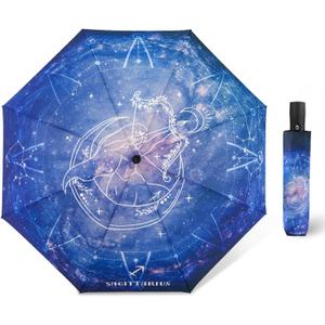 Automatic Compact Umbrella Constellations - Folding Windproof Rain Umbrellas Travel Lightweight Sturdy Unique Portable Umbrella for Women Girls (10.Sagittarius)