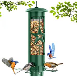 Squirrel Proof Bird Feeders for Outdoors Hanging, Metal Squirrel Proof Bird Feeder with Gravity Protection, 3LB Large Capacity Wild Bird Feeders for Outside Finch, Cardinal, Blue Jay (Green)
