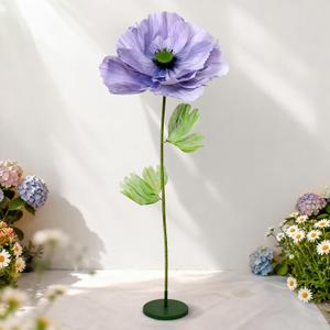 Standing Corn Poppy, Giant 5.58ft Life-Size Faux Blooms with Flexible Stem Metal Base Oversized Wedding Arch Decor,Garden Window Display(Purple,1)