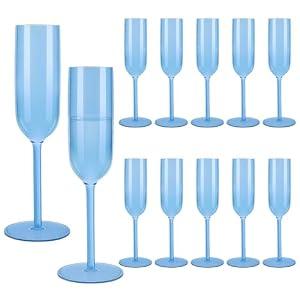 Plastic Champagne Flutes Set, 6oz Unbreakable Champagne Glasses Bulk, Shatterproof Reusable Mimosa Prosecco Sparkling Wine Cups for Wedding Dinner Party (Blue, 12pcs)