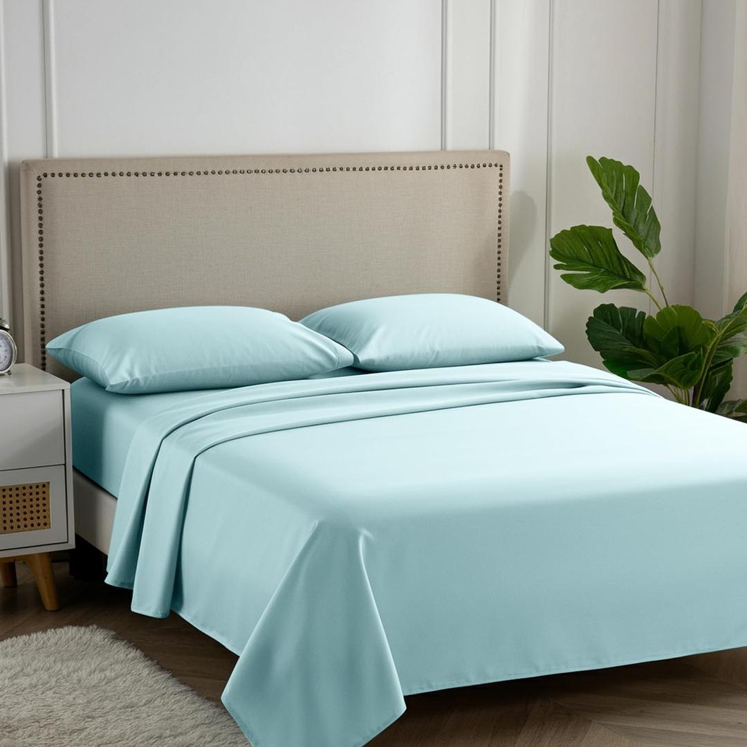 Carressa Linen 100% Egyptian Cotton Queen Sheet Set - 600 Series Hydrangeas Collection Egyptian Cotton Queen Sheets Set (4 PC, Sea Foam), 16" Deep Pocket Sateen Weave Luxury Hotel Bed Sheet (15: Seafoam Green)