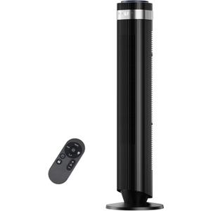 NEWBULIG Tower Fan for Bedroom, Oscillating Standing Bladeless Fan with Remote, 5 Speeds & 4 Modes, 28dB Quiet for Sleep, 22.3ft/s High Velocity, LED Display, 12H Timer, Office, Home, Dorm, Black