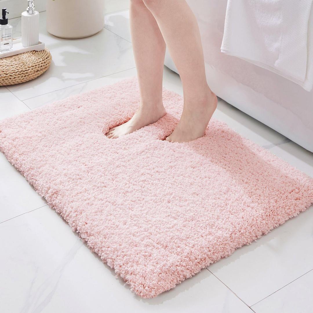 ILANGO Pink Bathroom Rugs 24" 17" Non Slip & Super Absorbent Extra Thick Soft, Washable Bath Mat for Floor, Non Shedding Microfiber Plush Holiday Bath Rug with Rubber for Shower Sink
