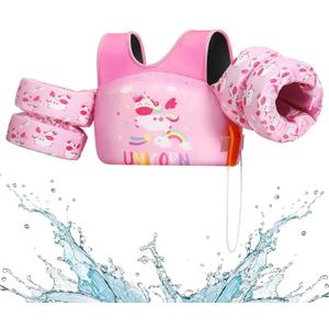 HeySplash Swim Vest for Kids, Toddler Pool Floaties, Children Swimming Vest with Adjustable Strap, Swim Jacket Water Wing Arm Float, Puddle Sea Beach Boat Jumper Boy Girl Baby (C Pink Unicorn)