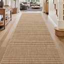 DEXI Hallway Runner Rug 3.3x10, Woven Braided Farmhouse Runner Carpet Indoor, Absorbent Thin Long Entryway Runners for Kitchen, Laundry Room, Patio Entrance, Beige