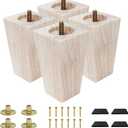 Furniture feet Table Legs Couch Legs Unfinished Square Bed Feet 4 inch Wood Replacement Leg for Furniture Set of 4, Natural (4set, 4in)