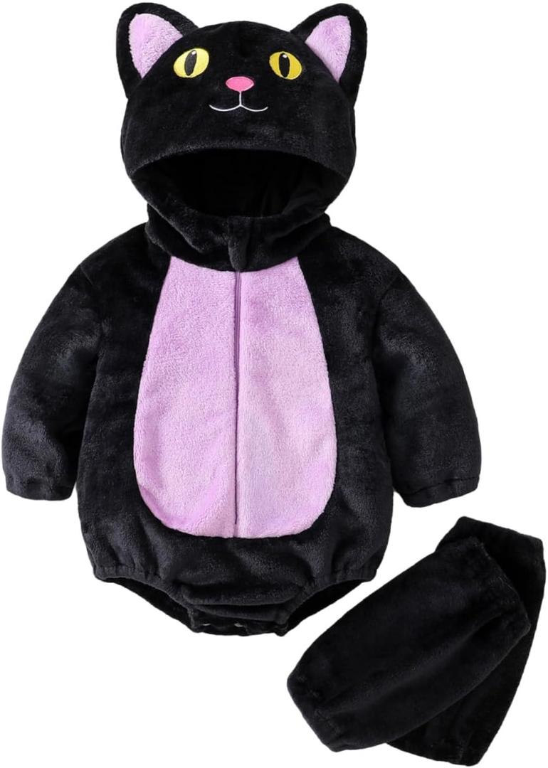 IGMieroNINa Baby Halloween Costume Cute Animals Demon Monster Cosplay Costume Fleece Hooded Romper Outfits (Black)