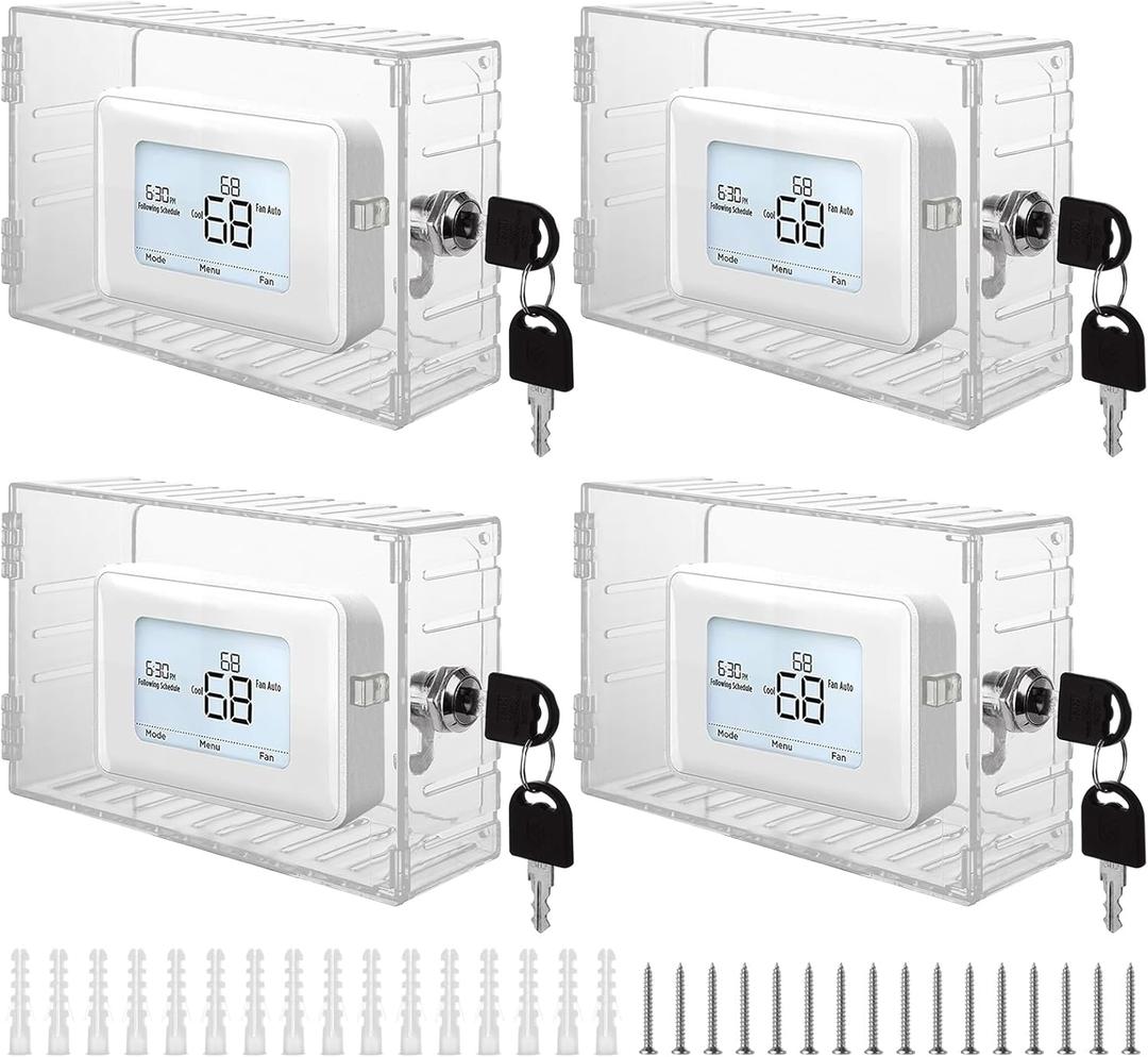 4PCS Large Thermostat Lock Box with Key, Clear Thermostat Cover with Lock for Thermostat on Wall, Lockable Thermostat Lock Box Cover, AC Lock Box Cover with Key Fit Thermostat 5"H x6"W or Smaller