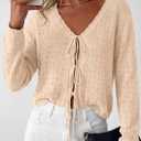 PRETTYGARDEN Womens Tie Front Cardigan 2026 Summer Boho Crochet Knit Cover Up Beach Vacation Hollow Out Lightweight Tops(Beige,XX-Large) 