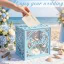 OurWarm Blue Wedding Card Box with Acrylic Window, PVC Gift Card Box for Wedding Decorations Reception, Envelope Money Gift Boxes for Party Baby Shower Anniversary Graduation Birthday Bridal Decor