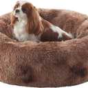 30 inches Donut Dog Bed for Medium Dogs,Calming Fluffy Round Pet Bed with Removable & Washable Cover,Fits up to 45 lbs Pets(Tie-dye Brown,Medium)