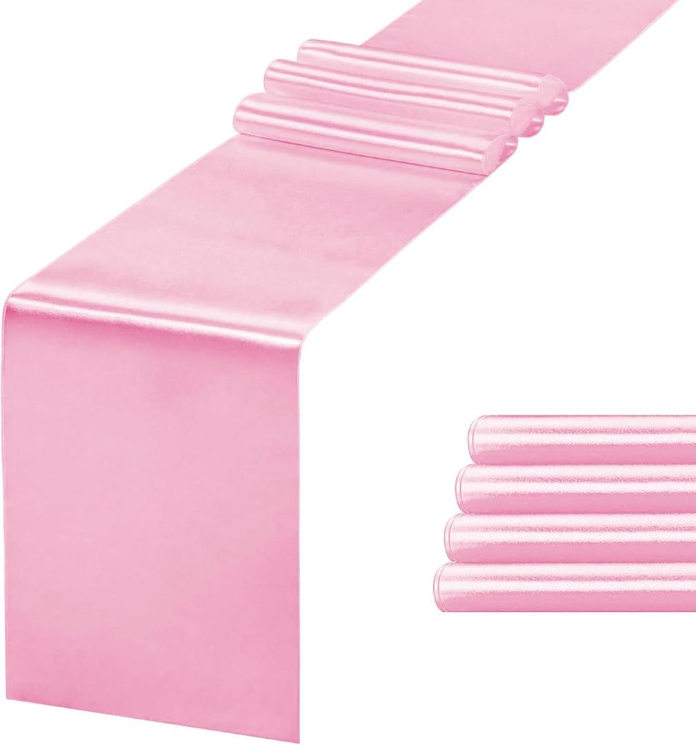 5 Pack Table Runner 12 X 108 Inch Silk Table Runner for Party,Wedding, Birthday, Banquets,Decoration(Pink)