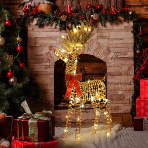 Christmas Reindeer Outdoor 47.2" H Reindeer DecorationLight Up 3D Rattan Standing Christmas Deer with 70 Warm Led Lights for Xmas Outdoor Indoor Holiday Yard Garden Decoration (4FT)