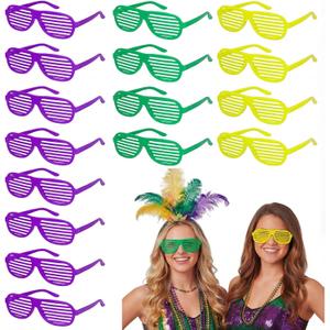 Ceenna 24 Pcs Mardi Gras Glasses Yellow Purple Green Masquerade Eyeglasses Shutter Shape Fashionable Festival Glasses Decoration for Mardi Gras Party Event Costume Accessories Decoration Props