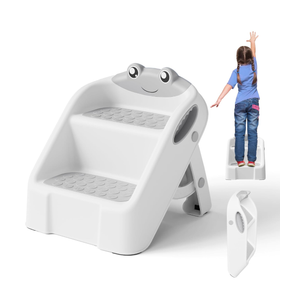 Toddler Step Stool, Easy to Fold Step Stools for Toddlers with Non-Slip Surface & Alphabet Patterns, Lightweight & Cute Kids Step Stool for Potty Training, Bathroom Sink, and Bedroom, Gray