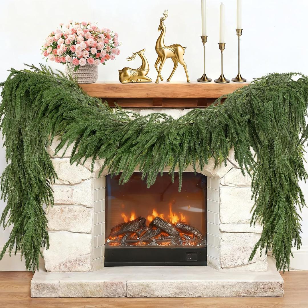 Christmas Garland Norfolk Pine Garlands Artificial Greenery Garland for Mantle Table Fireplace Stairs Christmas Decor Garland Windows Porches Holiday Garlands Indoor Outdoor Decoration (5FT)