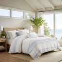 Harbor House King Duvet Cover Set, Stripes Clipped Jacquard, Cotton Oversized Duvet Cover for a King-Size Bed, Farmhouse Bedding Cover, 2 Shams, 2 Décor Pillows, Morgan, King/Cal King White/Blue