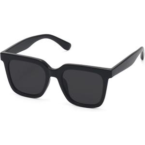 Large Square Sunglasses Trendy Polarized Sunglasses for Women Men Classic Retro Style UV400 Protection (Black / Grey)