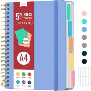 Hardcover Spiral Journal Notebooks for Work With Removable Dividers & Tabs, 8.5"x11" 5 Subject Notebook for Note Taking & Organizer, A4 College Ruled Lined Journal for Women & Writing, Lavender, 280 Pages