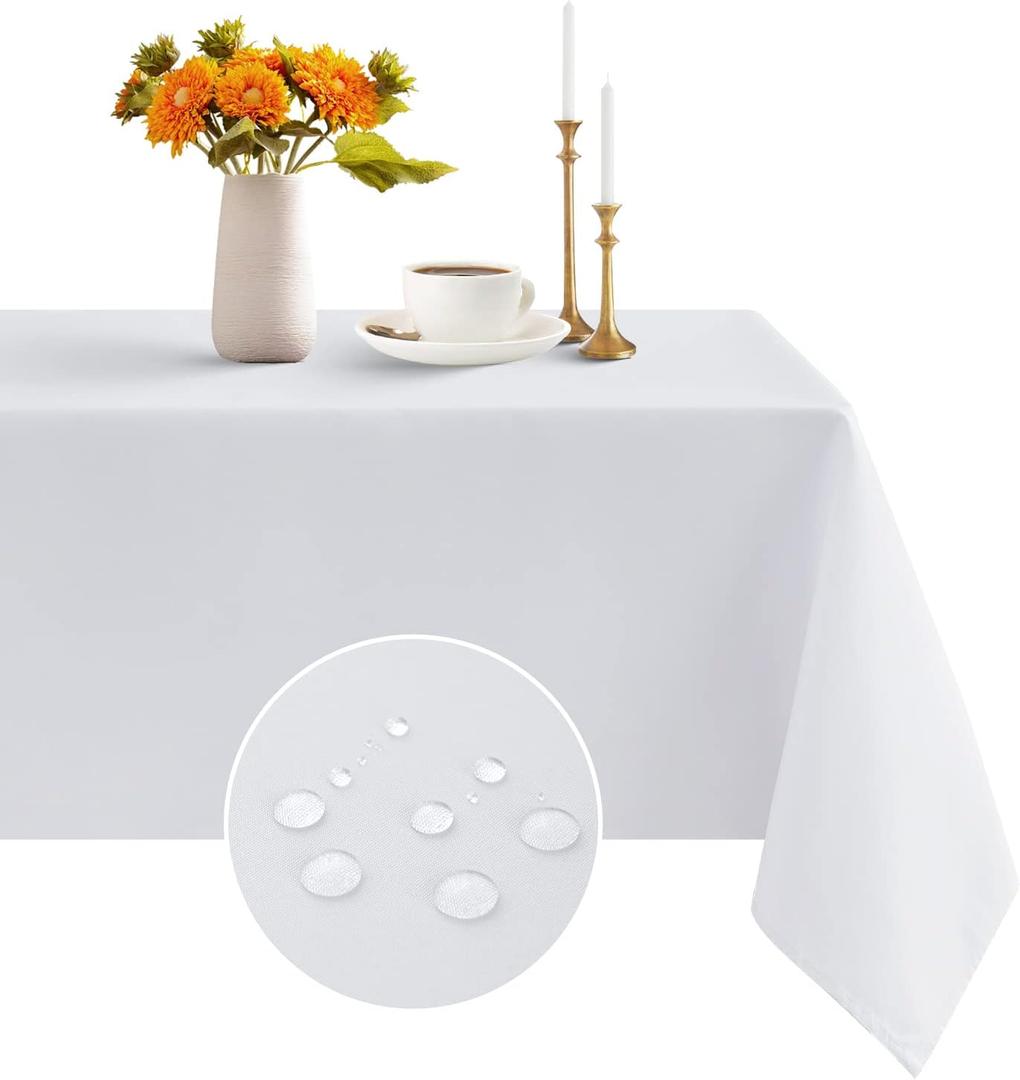 Romanstile White Rectangle Tablecloth - 60 x 120 inch Large Waterproof and Wrinkle Resistant Washable Polyester Table Cloth for Kitchen Dining/Party/Wedding Indoor and Outdoor Use