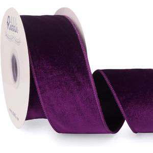 Ribbli Purple Velvet Wired Ribbon 2.5 Inch Velvet with Satin Christmas Ribbon for Gift Wrapping Christmas Tree Decoration Crafts Wreaths Supplies-Continuous 10 Yards