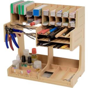 Wooden Model Kit Organizer Rack with MDF Material, Paint Rack, Screwdriver/Brush Holder, For Tamiya Paints and Tools, GK1