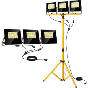 36000Lumen LED Work Lights with Stand - 3 Head Foldable Work Light on Stand with 16FT Cord - IP67 Waterproof Tripod Lights for Outdoor Indoor Job Site Workshop Garage Construction Tripod Lighting