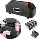 Car Back Seat Organizer with 2 Drink Cup Holder and Tissue Box, Headrest Hanging Storage Box with Hooks and Phone Holder, Multi-Functional Storage for Kids and Travel. (Black)