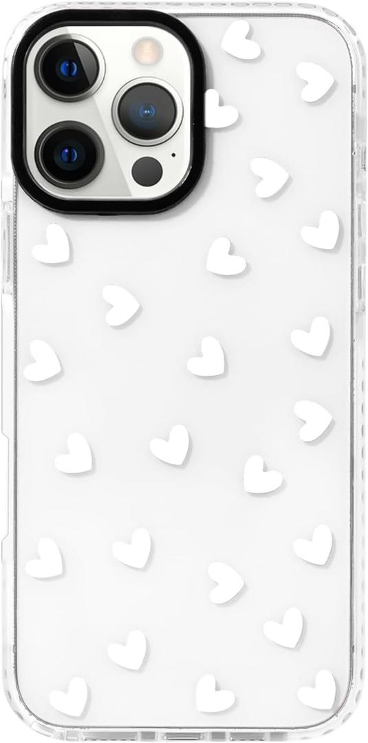 NITITOP Compatible with iPhone 16 Pro Max Case Cute Clear for Women Girls White Love Heart Pattern Ultra Slim with Bumper Protector Soft TPU Anti-Yellow Protective Cover - White Heart