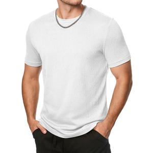 JMIERR Mens T-Shirt Short Sleeve Muscle Textured Knit Crewneck Slim T Shirt Gym Workout Athletic Tee Shirts (White, M)