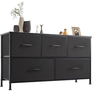 OLIXIS Dresser for Bedroom with 5 Drawers, Wide Chest of Drawers, Fabric Bedroom Dresser with Drawer Organizers, Storage Organizer Unit with Fabric Bins for Closet, Living Room, Hallway (Pure Black)