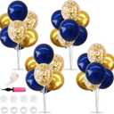 TONIFUL 4 Set Navy Blue Gold Balloon Centerpieces for Table,Balloons Stand Kit for Graduation Decorations 2026 Class of 2026 Party Decorations,Retirement,Anniversary,Homecoming,Birthday Decoration