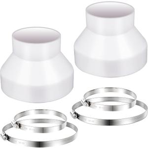 2 Set 6 to 4 inch Duct Reducer Adapter, Air Duct Reducer Increaser with 304 Stainless Steel Hose Clamps, HAVC Pipe Connector for Inline Ventilation Fitting System (6 to 4 Inch), White