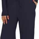 Darong Women's 2 Piece Outfits Lounge Sets 2026 Long Sleeve Tops Wide Leg Pants Casual Matching Set, Size XS (Dark Blue)