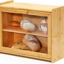 RoyalHouse Premium Bamboo Double Layer Bread Box With Clear Window, Bread Storage And Organizer for Kitchen Countertop, Bread Container, Assembly Required