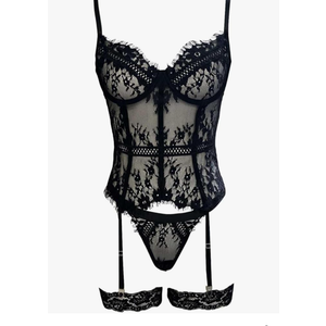 Women Sexy Lingerie Set Lace Sheer Corset and Panty Outfits Garter Bodysuit Sets Boudoir Outfit
Size M