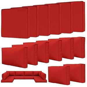 Tounosnt 14 Pcs Outdoor Patio Cushion Covers, Replaceable Waterproof Furniture Covers, Outdoor Non-Slip Covers with Zippers, Couch 3 Sizes, Covers Only, Red