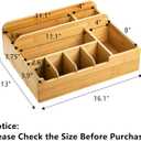 Frcctre Bamboo Utensil Caddy Organizer, 8 Compartments Large Paper Plate Holder, Adjustable Utensil Holder Silverware Cutlery Organizer for Plate Cup Fork Spoon Napkin, 16" L x 13" W x 5.5" H