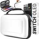 Orzly Carrying Case for Nintendo Switch OLED Console with Accessories and Game Storage Compartment - Easy Clean Case Gift Boxed (While)
