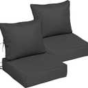22x22 Outdoor Chair Cushions Set of 2, Waterproof Deep Seat Cushions for Patio Furniture with Removable Cover, Fade Resistant 4'' Outdoor Seat Cushion w/Ties&Handle for Sofa Loveseat, Black