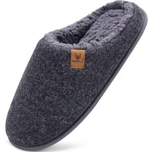 KuaiLu Mens House Memory Foam Slippers with Orthopedic Arch Support Comfy Warm Plush Lining Slip On Casual Pantuflas Mans Comfortable Bedroom Shoes Rubber Sole for Indoor&Outdoor Grey Size 10 (Black)