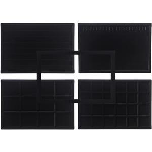 Coward Set of 5 Stackable Jewelry Organizer Tray Necklace Earring Box Storage Ring Bracelet Display Holder (Black(ring+necklace+earring+12grid))