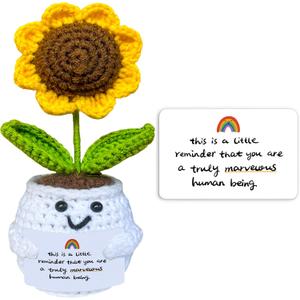 Funny Handmade Sunflower Crochet Doll - with Card This is A Little Reminder - Emotional Support Gifts for Teacher,Coworker,Best Friend, Mom,Dad,Sister - Birthday, for Women,Men