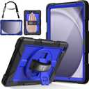 LTROP Case for Samsung Galaxy Tab A9+ Plus 11" 2023 (SM-X210/X216/X218), Heavy Duty Shockproof Protective Case with Rotating Stand, Hand/Shoulder Strap, Black/Dark Blue