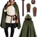 kasahara Renaissance Hooded Cloak Medieval Costume Accessories for Men Women Halloween Costume Cape Belt Pouch Bracers, One Size