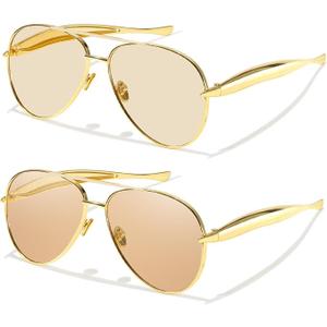FIMILU Aviator Sunglasses for Women, Trendy Designer Shades Metal Frame Oversized Sun Glasses with UV400 Protection (2 Pack)
