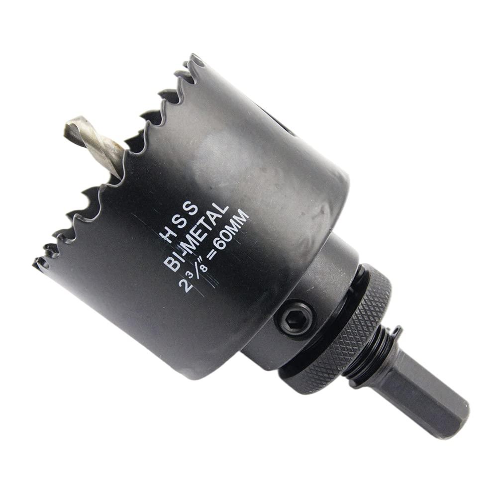 Hole Saw, LAIWEI 60mm Hole Cutter with A2 Heavy Duty Mandrel, 4341 Drill Bit,Cutting Depth 38mm,for Drilling Holes in Wood, Aluminium Profiles, PVC and Metal Round Pipe (2-3/8")