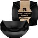 R-kay 6 Pack Square Plastic Serving Bowls - Black Plastic bowls 32 Oz - Premium Black Disposable bowls Heavy Duty For Weddings Catering And Birthday parties